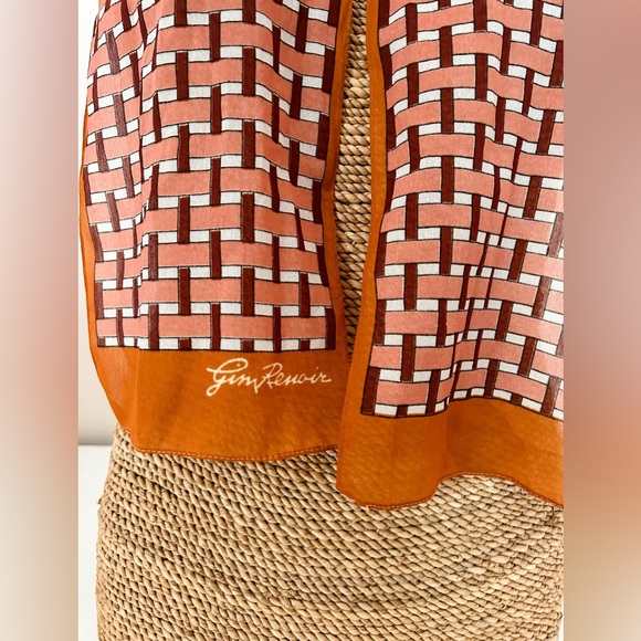 VINTAGE Gim Renoir | Rust and Salmon Patterned Scarf - Picture 3 of 5